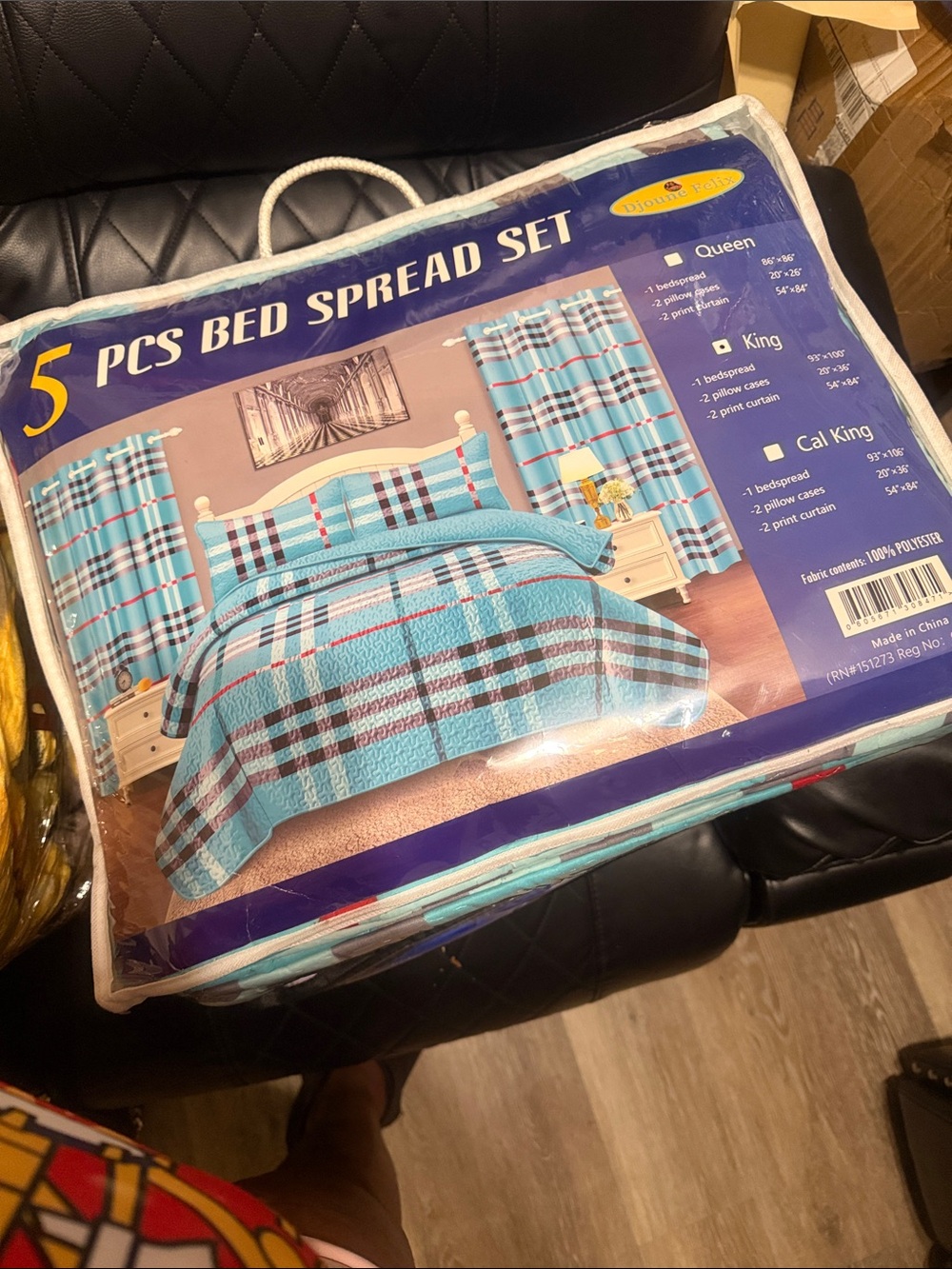 5-Piece Quilted Bedspread Set in Light Blue Plaid - Classic Comfort